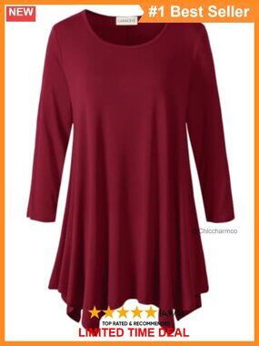 Plus Size Tunic Top 3/4 Sleeve Round Neck Asymmetrical Hem